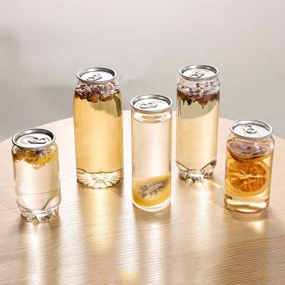 China 350ml PET Transparent Soft Drink Can Empty Plastic Soda Beverage Can With Easy Open Lid for sale