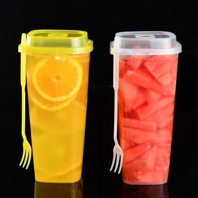 China Frosted 32oz Disposable Bubble Tea Cups With Lids Square Hard Plastic Cups for sale