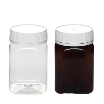 China BPA Free 320ml Plastic Food Jars Airless Square Honey Bottle With Lid for sale