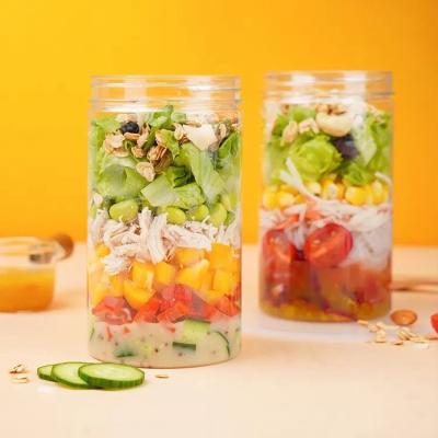 China BPA Free Empty Salad Jar Plastic 8oz 12oz 16oz Cylinder Shape for sale