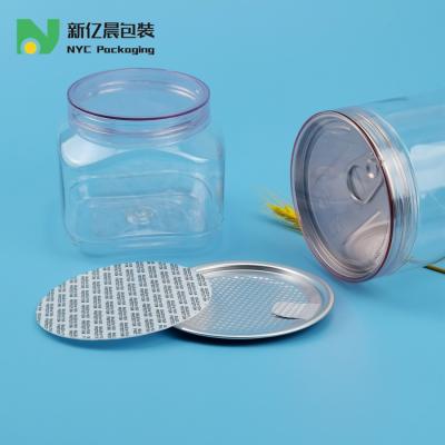 China Clear 211# Screw Lid Pet Cookie Jar Square Shape Plastic Food Containers 380ml for sale