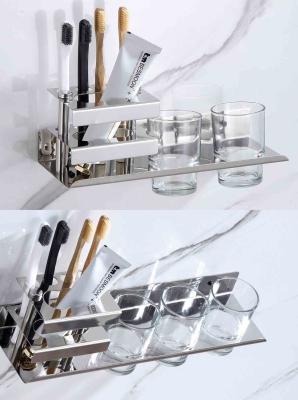China Multifunctional Wall Mounted Bathroom Shelf , Stainless Steel Toothbrush Holder OEM for sale