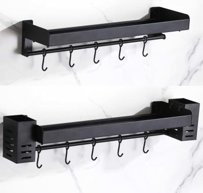 China 5 Hooks Wall Mounted Kitchen Shelf Space Saving Matte Black Color for sale