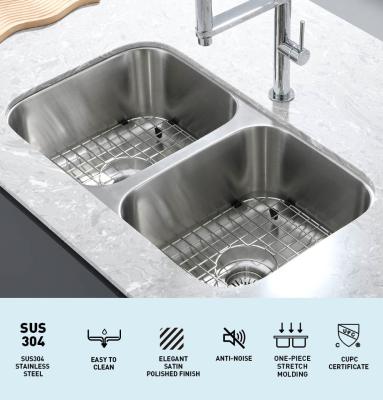 China Rectangular 304 Stainless Steel Kitchen Sink Double Bowl For Garages Outdoors ODM for sale