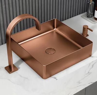 China Square 304 Stainless Steel Above Counter Sink With Pop Up Drain Brushed Rose Gold Color for sale