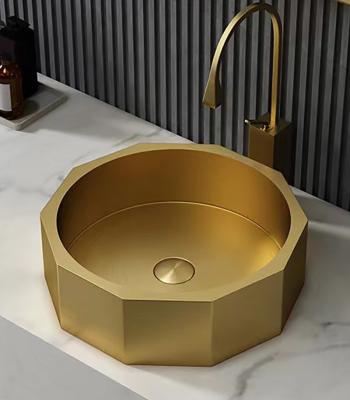 China Luxury Stainless Steel Wash Basin , Brushed Gold Vanity Vessel Sink OEM ODM for sale