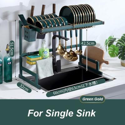 China Kitchen 25Inch Stainless Steel Dish Drying Rack Over Sink Green Gold 515mm Height for sale