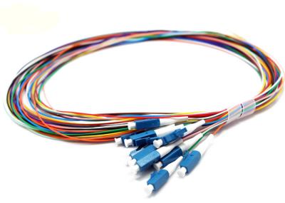 China Fiber Optic Pigtail 12F 12 Colors LC UPC Patch Cord 0.9mm OS2 G657A2 9/125 Durable Unjacketed Loose Buffer for sale
