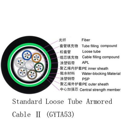 China Black Coating Color Outdoor Fiber Cable , High Strength Outdoor Armored Fiber Optic Cable for sale