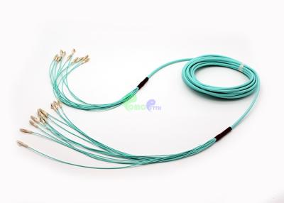 China IEC Grade C Breakout Fiber Optic Patch Cables , Aqua 12F LC - LC OM3 Fiber Patch Cables for sale