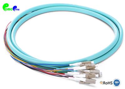 China LC  OM3 Fiber Optic Pre - terminated Pigtail 12F 12 Colors LC UPC OM3 Aqua  Bunch Fanout 0.9mm tail  LSZH Material for sale