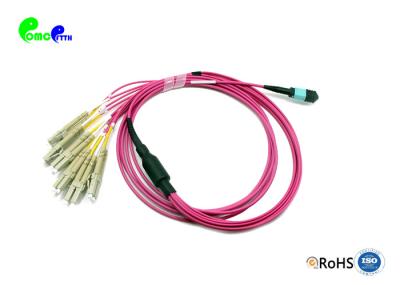 China MPO Trunk Cable OM4 12F MPO Female to LC UPC Pre - terminated Breakout 2.0mm 5M Type B LSZH Magenta for sale