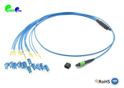 China SM 12F Fanout 2.0mm MPO Trunk Cable MPO male - LC UPC Harness Cable With LSZH Blue Cable Super Low Loss for sale