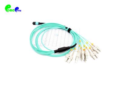 China OM3 Breakout 2.0mm MPO Trunk Cable 12F MPO Female to SC UPC With 50 / 125μm LSZH Aqua Color for sale
