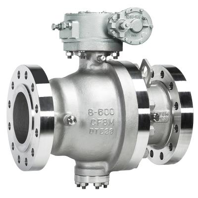 China 2 Piece Side Entry Tronion Ball Valve 600# With Gear Actuator for sale