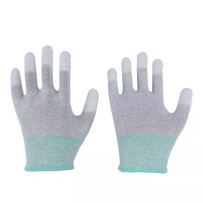 China Carbon Fiber Knitted PU Fingertip Coated Antistatic Top Fit ESD Cut Resistant Gloves Electronics Working for sale
