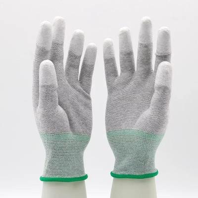 中国 13 Gauge Carbon Fiber Knitted White PU Coated Work Gloves Anti ESD Gloves 販売のため