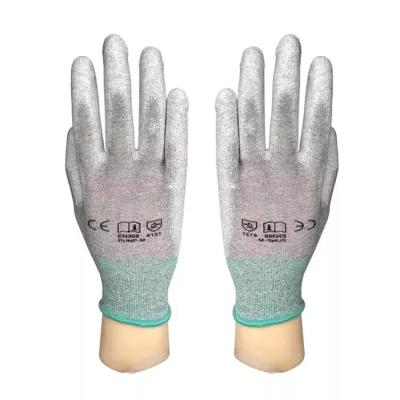 中国 13 Gauge Knitted Lined Pu Coated Gloves ESD Antistatic Carbon Fiber Finger Men Construction Gloves 販売のため