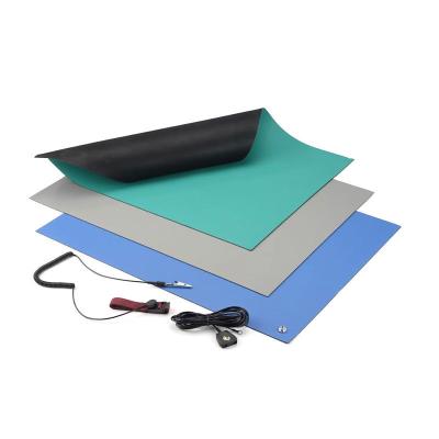 China Acid And Alkali Resistant Blue Black Green Grey Vinyl ESD Mat 3 Layer Dissipative for sale