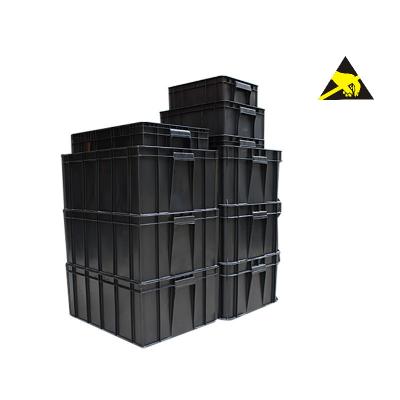 China Esd Container Permanent Antistatic Black Esd Plastic Electronic Tote Conductive Carrying Caseesd Storage Box With Lid for sale