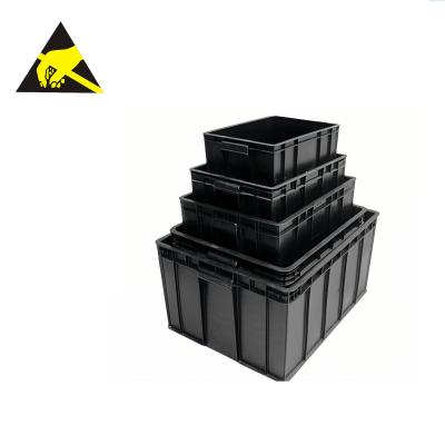 China Anti-Static Conductive Cleanroom ESD Bin Tray With Dividers Black Antistatic Containers ESD Plastic Box With Cover for sale