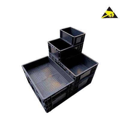 China Small Black Esd Safe Bin Conductive Ic Parts Tray Anti Static Memory Tool Box Container Eurostat Esd Box With Cover for sale
