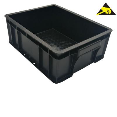 中国 Esdのプラスチックの箱のクリーンルームの黒のプラスチック循環帯電防止保護のための安全な箱Esd PCBの皿Esdの積み重ね可能な大箱 販売のため