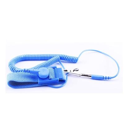 China Adjustable Blue Anti Static ESD Wrist Strap PVC With Coil Cord for sale