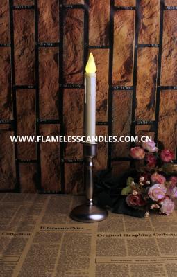 China Smokeless Flameless Ivory Dripping Taper LED Candles with Pewter Finish Candlesticks for sale