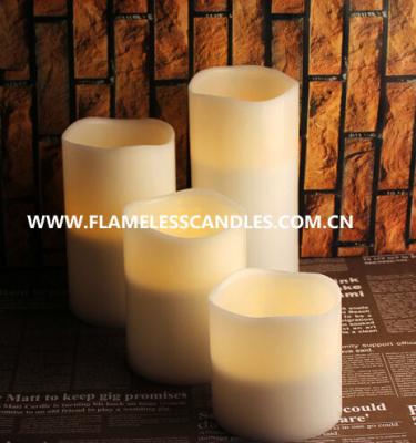 Chine Bougies sans flammes blanches rondes de pilier du solide de paraffine LED avec de la cire en ivoire avec le bord onduleux à vendre