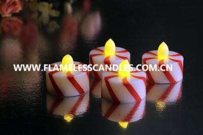 China Candy Cane Design Flameless Tealight Candles / Plastic LED Tealights for Home Decor for sale