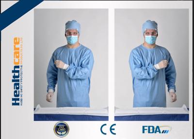 China Blue Disposable Surgical Gowns Sterile Reinforced Knitted Wrists Gowns ISO CE FDA Approved for sale