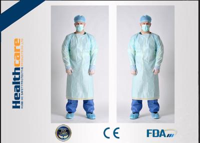 China Smooth Disposable Isolation Gowns Blue 46G CPE Gown With Thumb Hooks For Hospital for sale