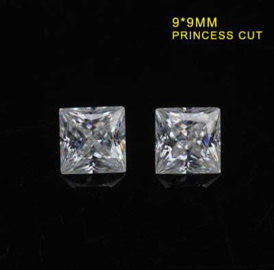 China El laboratorio blanco claro de Moissanite del diamante del color de DEF creó a princesa Cut de los diamantes 9m m en venta