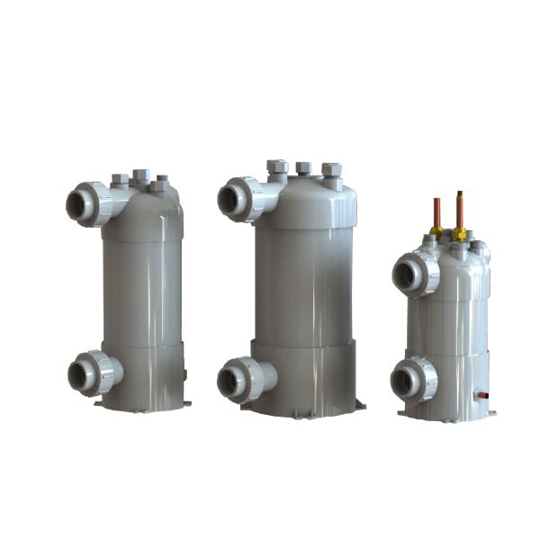 Quality Swimming Pool Heat Pump Screwed Titanium Tube PVC Shell Heat Exchanger for sale
