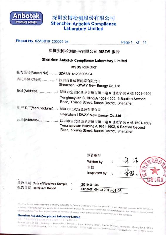 MSDS REPORT - Shenzhen Zhengtang Technology Co.
