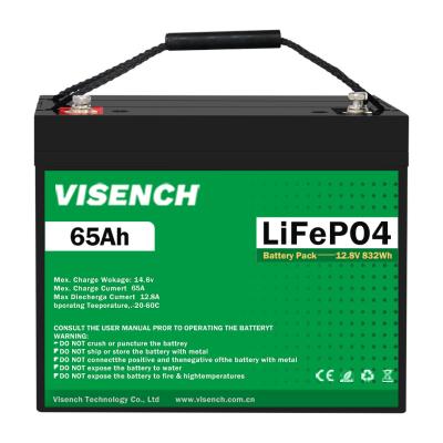 China Visench Litium Batterie Li Ion Lithium Lifepo4 12V 65Ah Solar Energy System Battery for sale
