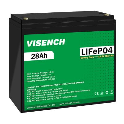 China Visench 12.8V Lifepo4 Battery 12V 28Ah Lithium Iron Battery Pack Deep Cycle Times à venda