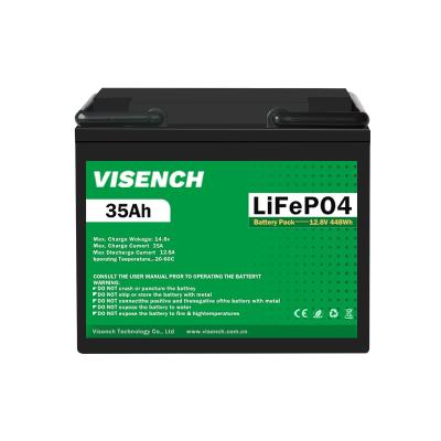 Κίνα Visench 12V 35Ah Deep Cycle Digital Rechargeable Lithium Iron Phosphate Battery 12.8V Lifepo4 Lithium Ion Battery προς πώληση