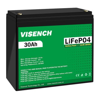China Visench 12V 30Ah Lithium Ion Iron Phosphate Battery Rechargeable 12.8V Lifepo4 Battery Pack for sale