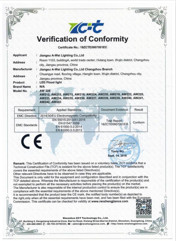 CE-EMC-AW229 - Jiangsu A-wei Lighting Co., Ltd.