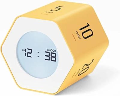 China Hexagonal Yellow Digital Clock Timer Backlit 12 / 24 Hour Mode Rotating for sale