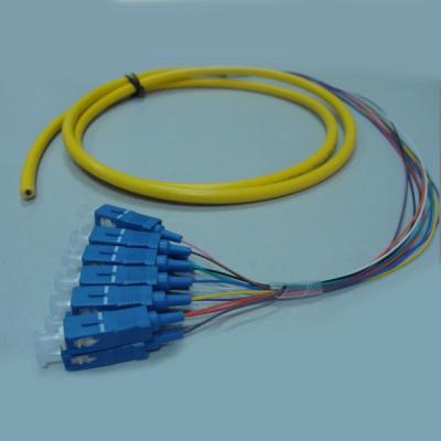 China SC / UPC Fiber Optic Pigtail 12 Fibers / Colors Bundle Pigtail Without Kevlar for sale