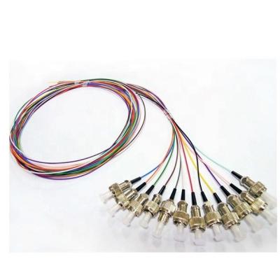 China 0.9mm Tight Buffer Fiber Optic Pigtail ST UPC Connector 12 Colors 12 Fibers for sale