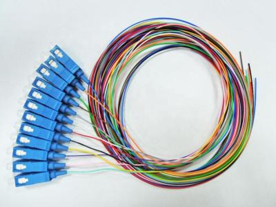 China 0.9mm Tight Buffer Fiber Optical Pigtail SC UPC Connector 12 Colors Single Model Pigtail for sale