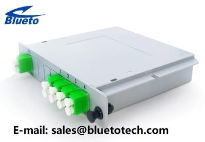 China LGX Cassette Fiber Optic Splitter FTTH Single Mode LC APC 1×4 1×8 PLC Splitter for sale