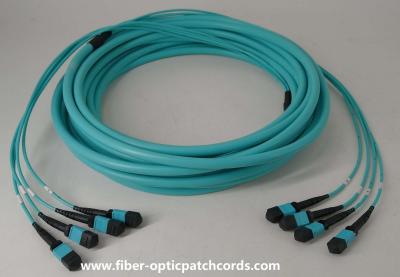 China MPO To MPO 48 Core OM3 Fiber Jumpers 9.0mm OD Multi Mode Patch Cord for sale