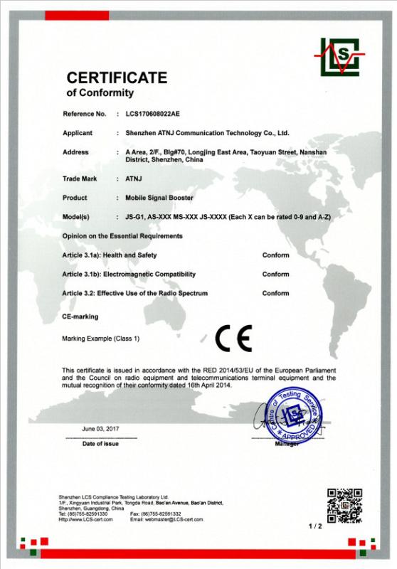 Certificate of Conformity/CE - Shenzhen Atnj Communication Technology Co., Ltd.