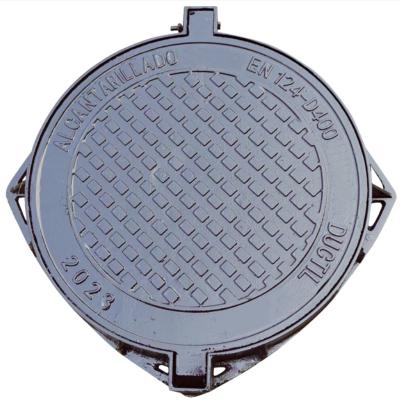 China Customized Ductile Iron Manhole Cover With Hinge And Lock Frame D400 for sale