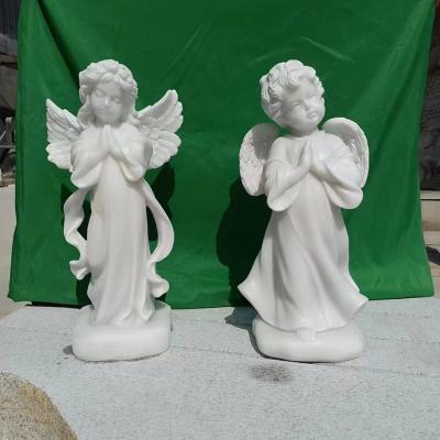 China High Polished White Marble Winged Little Angel Carving Statue Life Size or Customized for sale